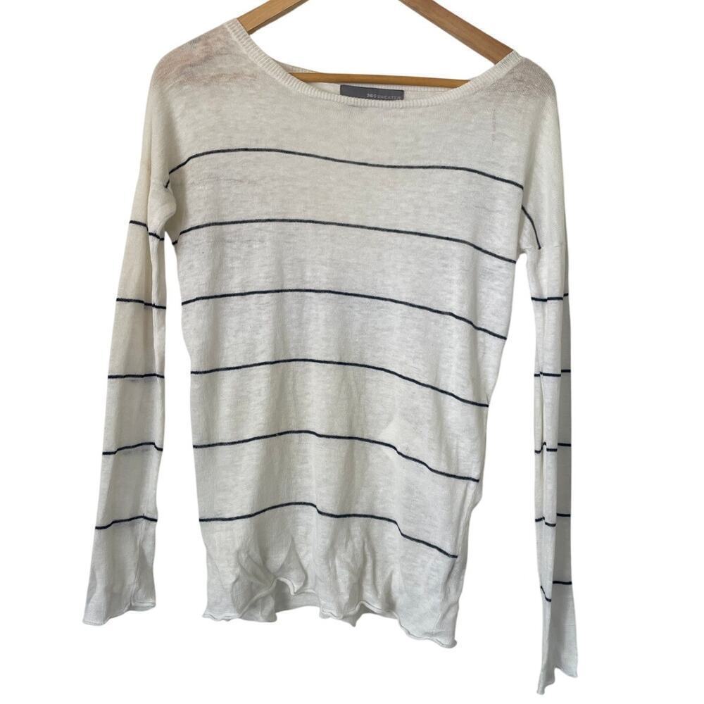 360 Sweater 100% Linen White and Black Stripe Sweater with Racerback • Sz XS ⬇️